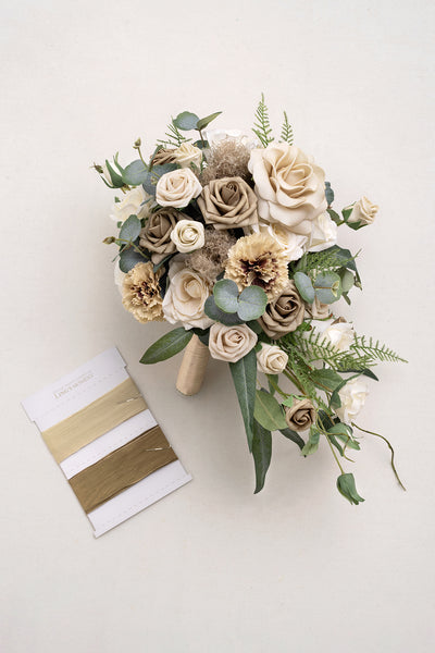 Small Cascade Bridal Bouquet in White & Beige