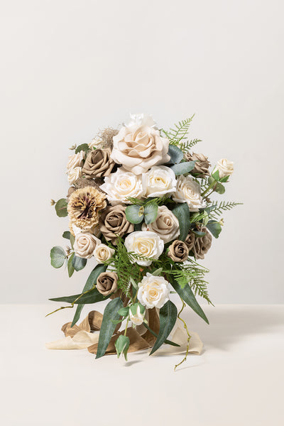 Small Cascade Bridal Bouquet in White & Beige