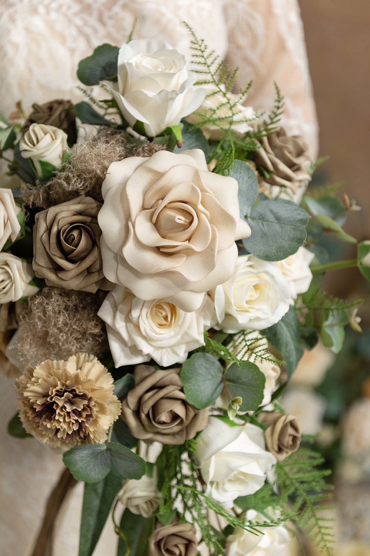 Small Cascade Bridal Bouquet in White & Beige