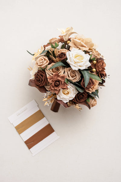 Small Round Bridal Bouquet in Caramel & Walnut Brown