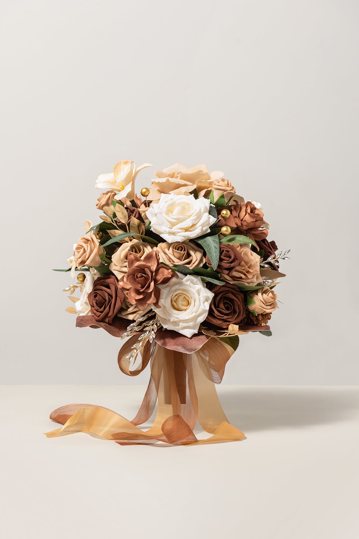 Small Round Bridal Bouquet in Caramel & Walnut Brown