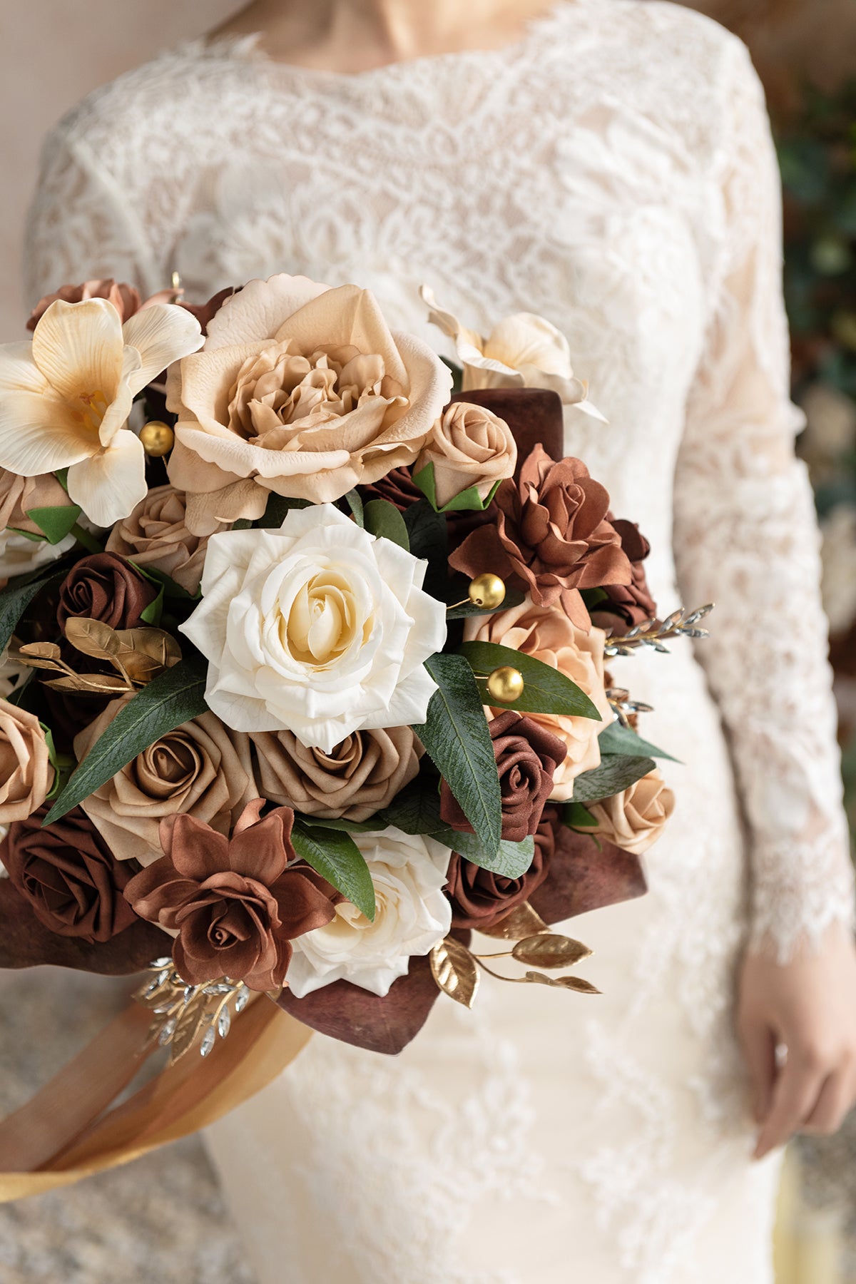 Small Round Bridal Bouquet in Caramel & Walnut Brown