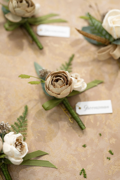 Boutonnieres in White & Beige