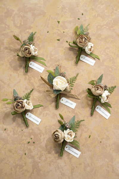 Boutonnieres in White & Beige