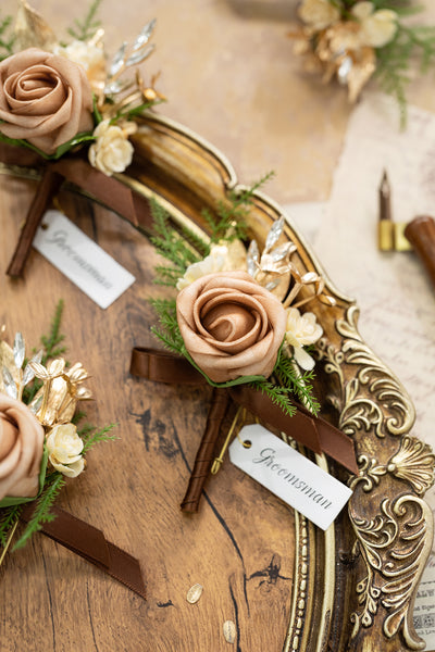 Boutonnieres in Caramel & Walnut Brown