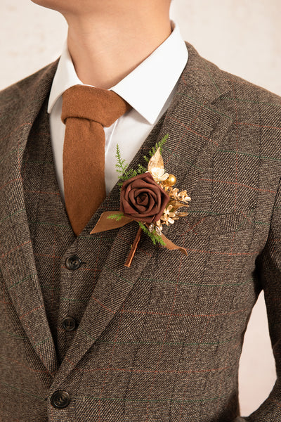 Boutonnieres in Caramel & Walnut Brown