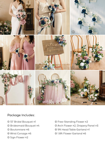 Pre-Arranged Wedding Flower Packages in Dusty Rose & Navy