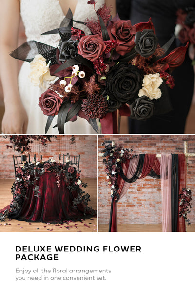 Pre-Arranged Wedding Flower Packages in Moody Burgundy & Black