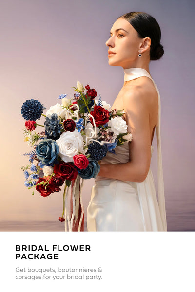 Pre-Arranged Bridal Flower Package in Nautical Navy & Burgundy