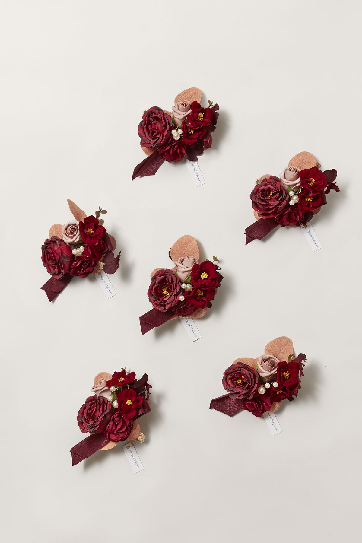 Wrist Corsages in Burgundy & Dusty Rose