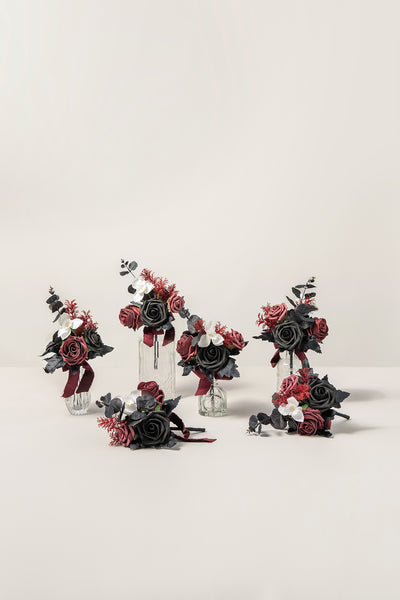 Mini Premade Flower Centerpiece Set in Moody Burgundy & Black