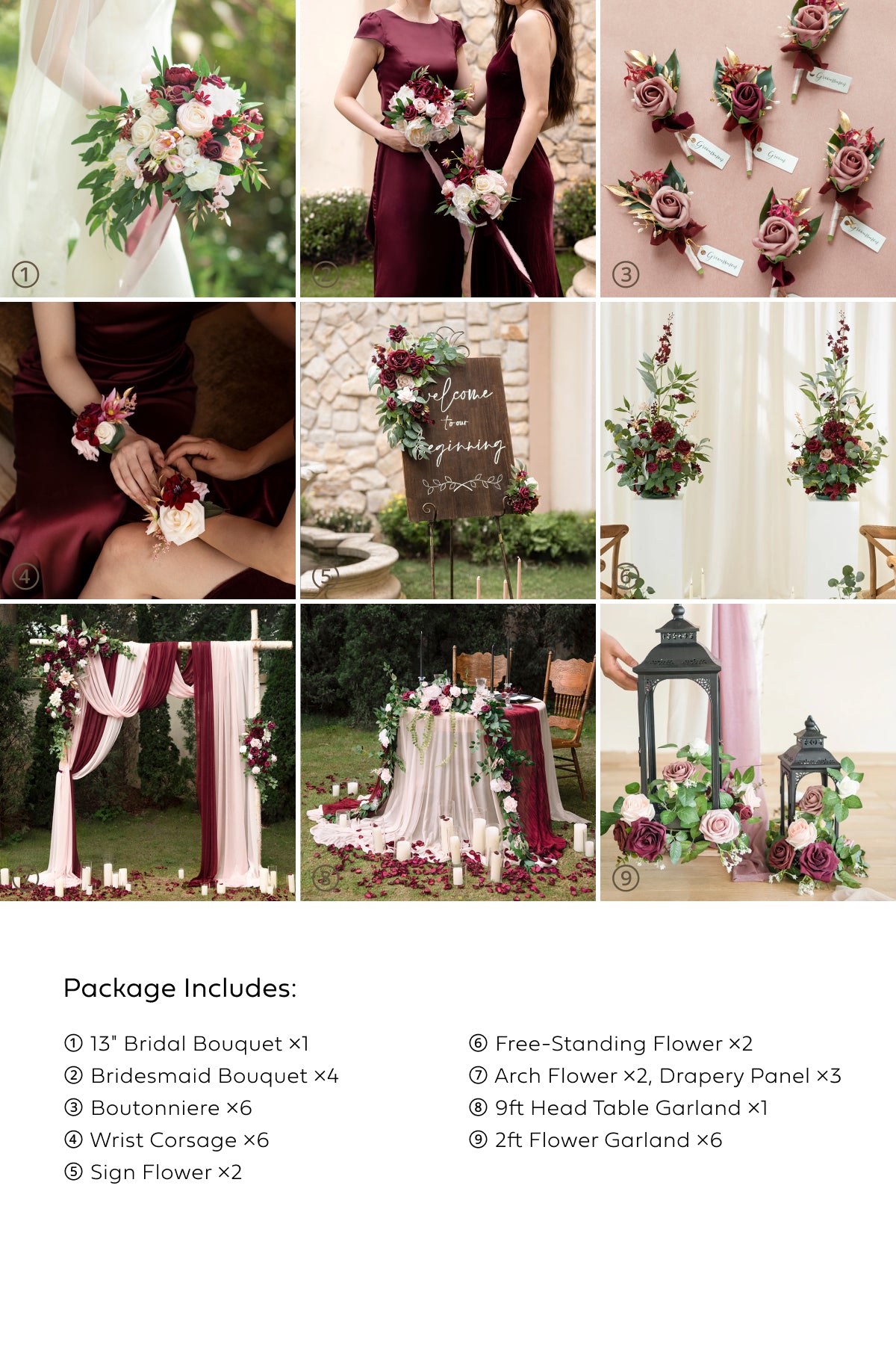 Pre-Arranged Bridal Flower Packages in Romantic Marsala