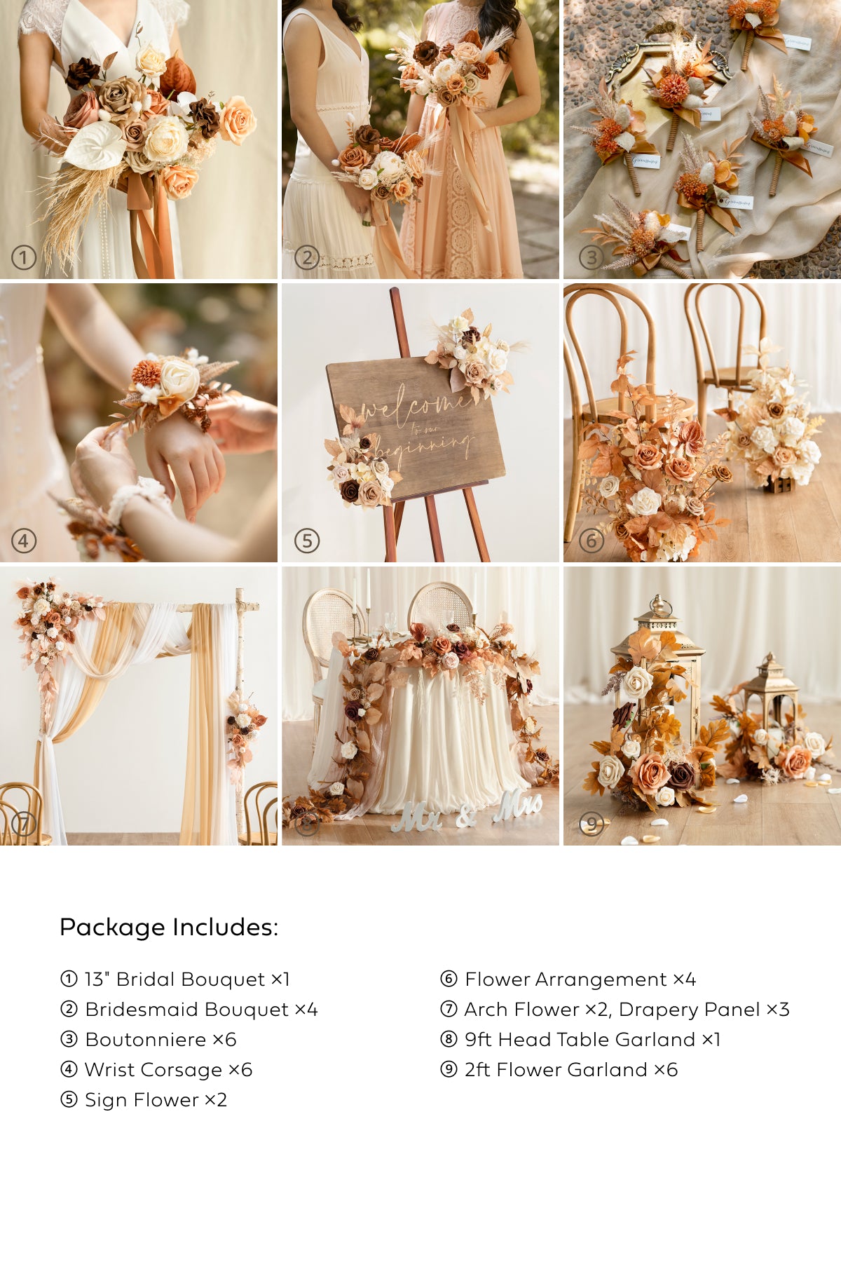 Pre-Arranged Wedding Flower Packages in Rust & Sepia