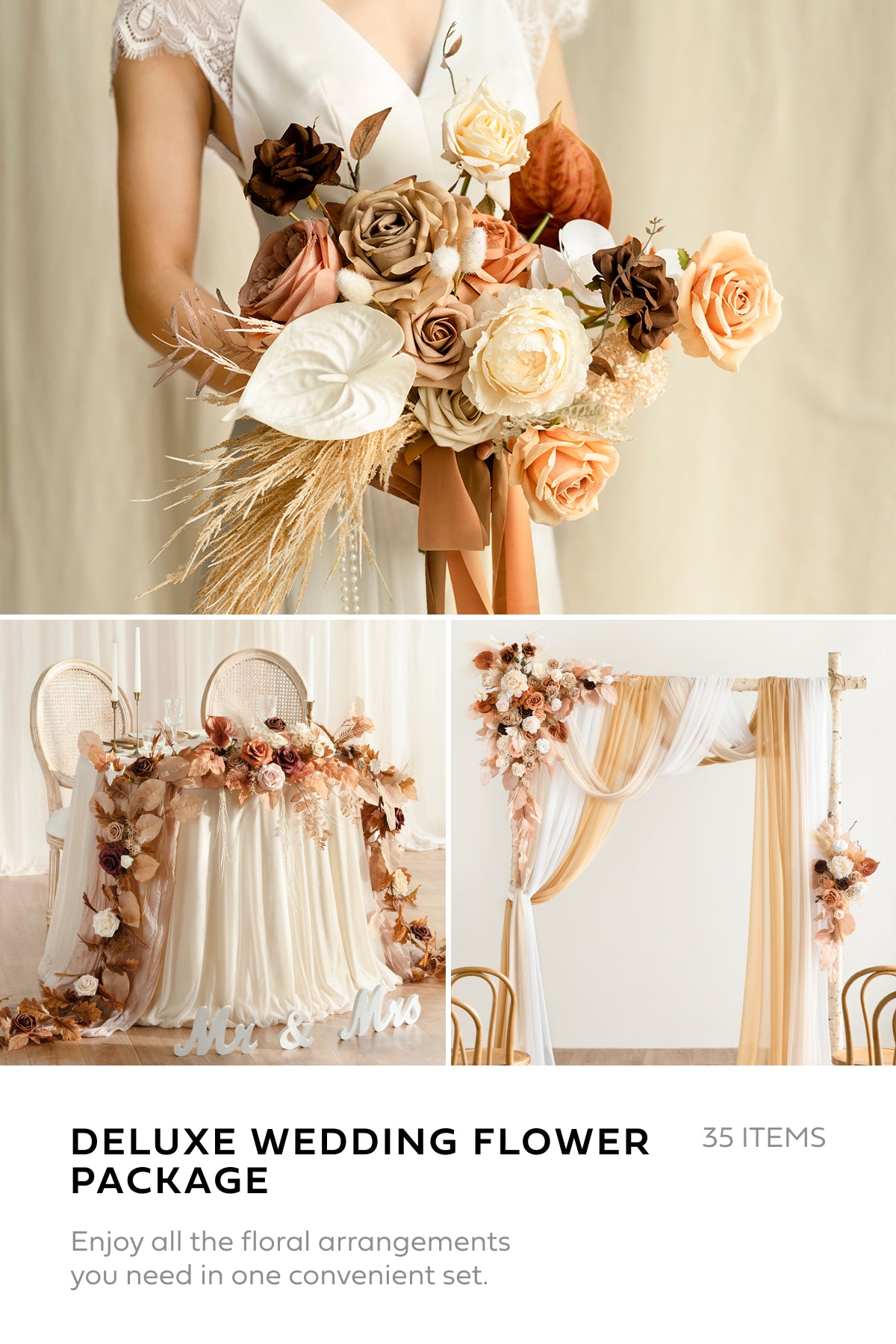 Pre-Arranged Wedding Flower Packages in Rust & Sepia