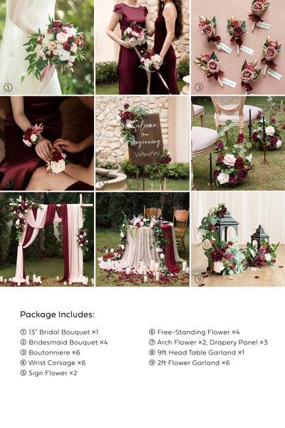 Pre-Arranged Bridal Flower Packages in Romantic Marsala