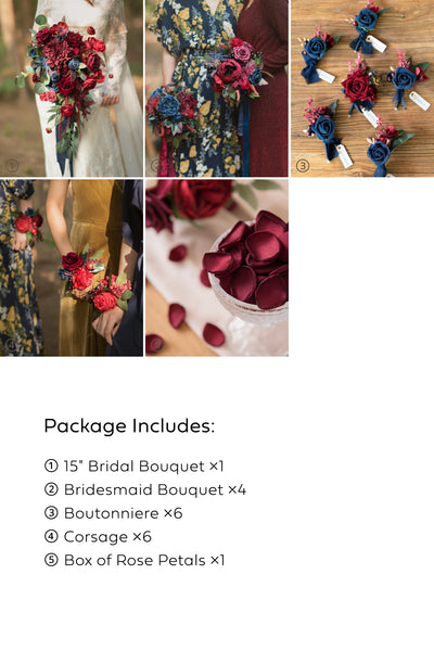 Pre-Arranged Wedding Flower Packages in Burgundy & Navy