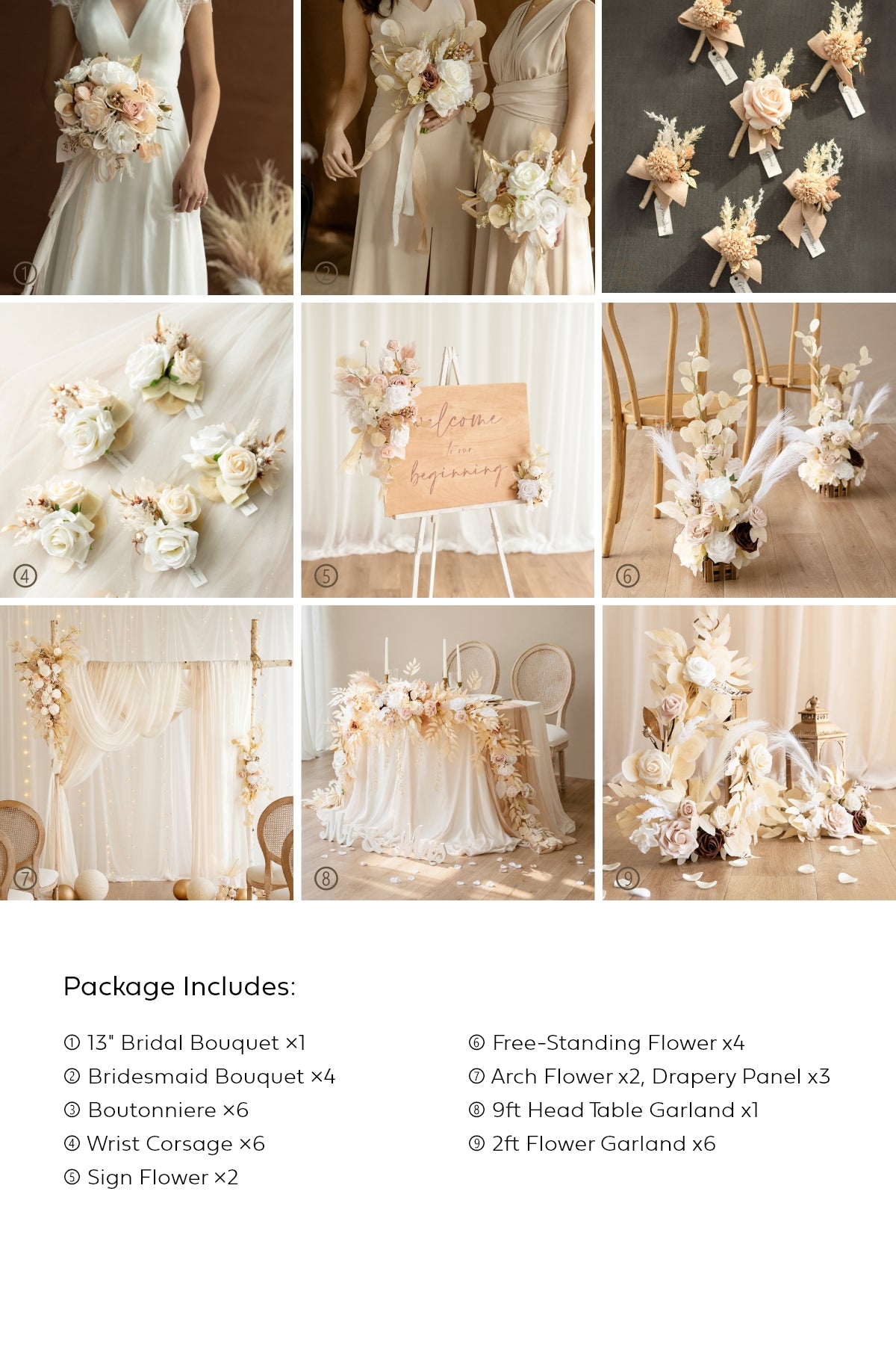 Pre-Arranged Wedding Flower Packages in White & Beige