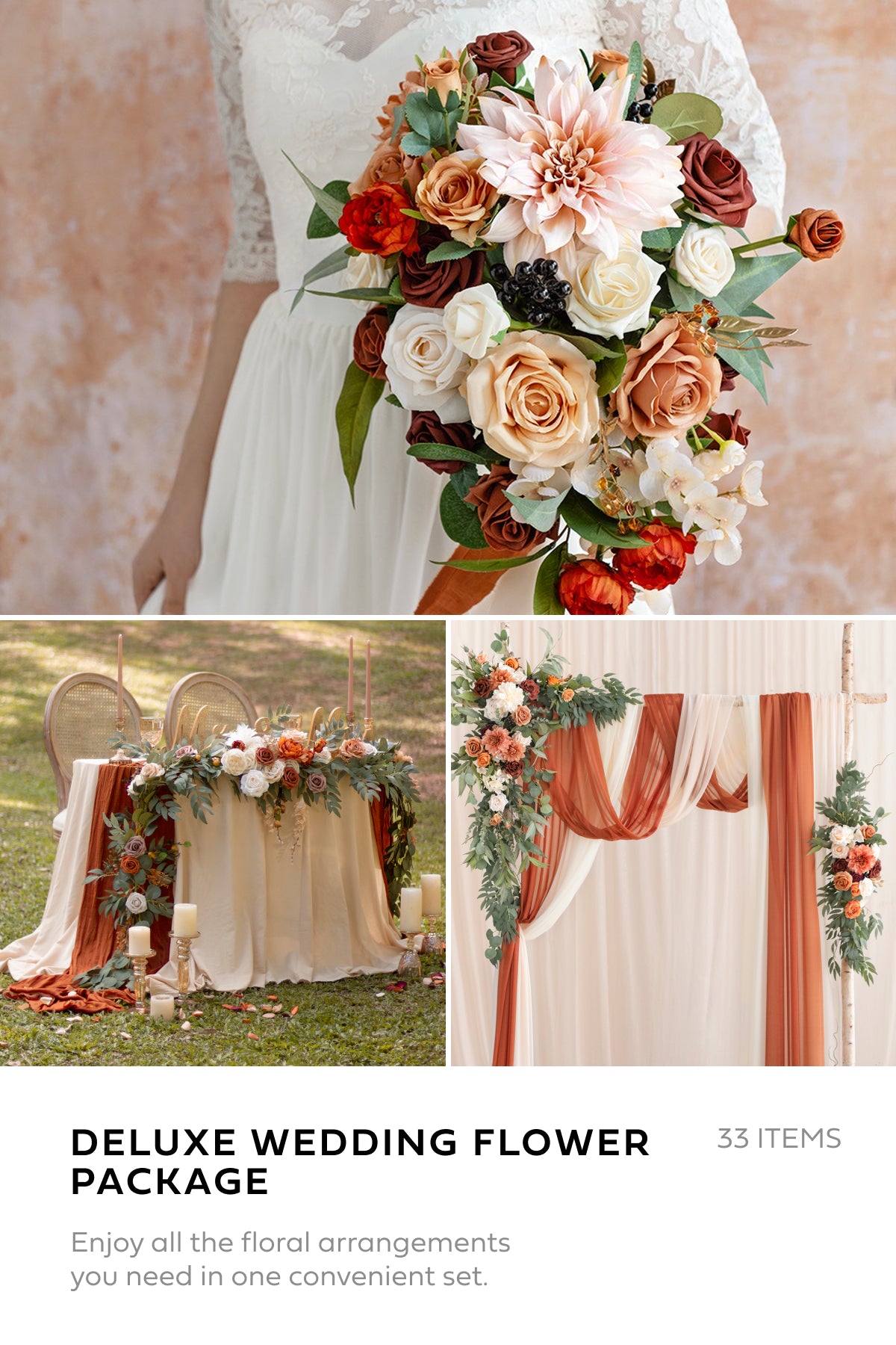 Pre-Arranged Wedding Flower Packages in Sunset Terracotta