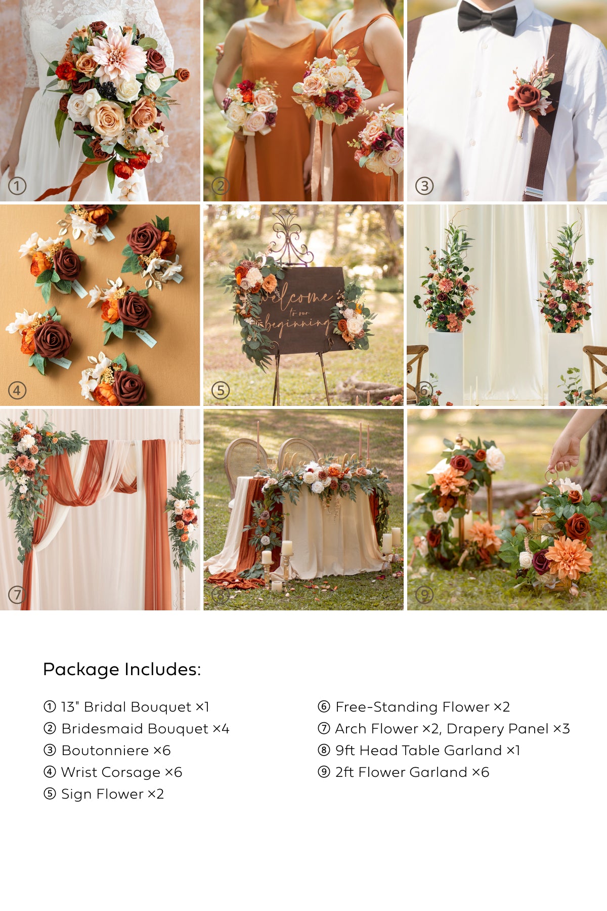 Pre-Arranged Wedding Flower Packages in Sunset Terracotta