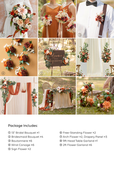 Pre-Arranged Wedding Flower Packages in Sunset Terracotta