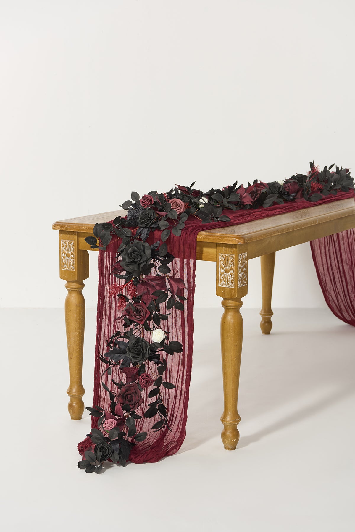 5ft Rose Leaf Flower Garland in Moody Burgundy & Black