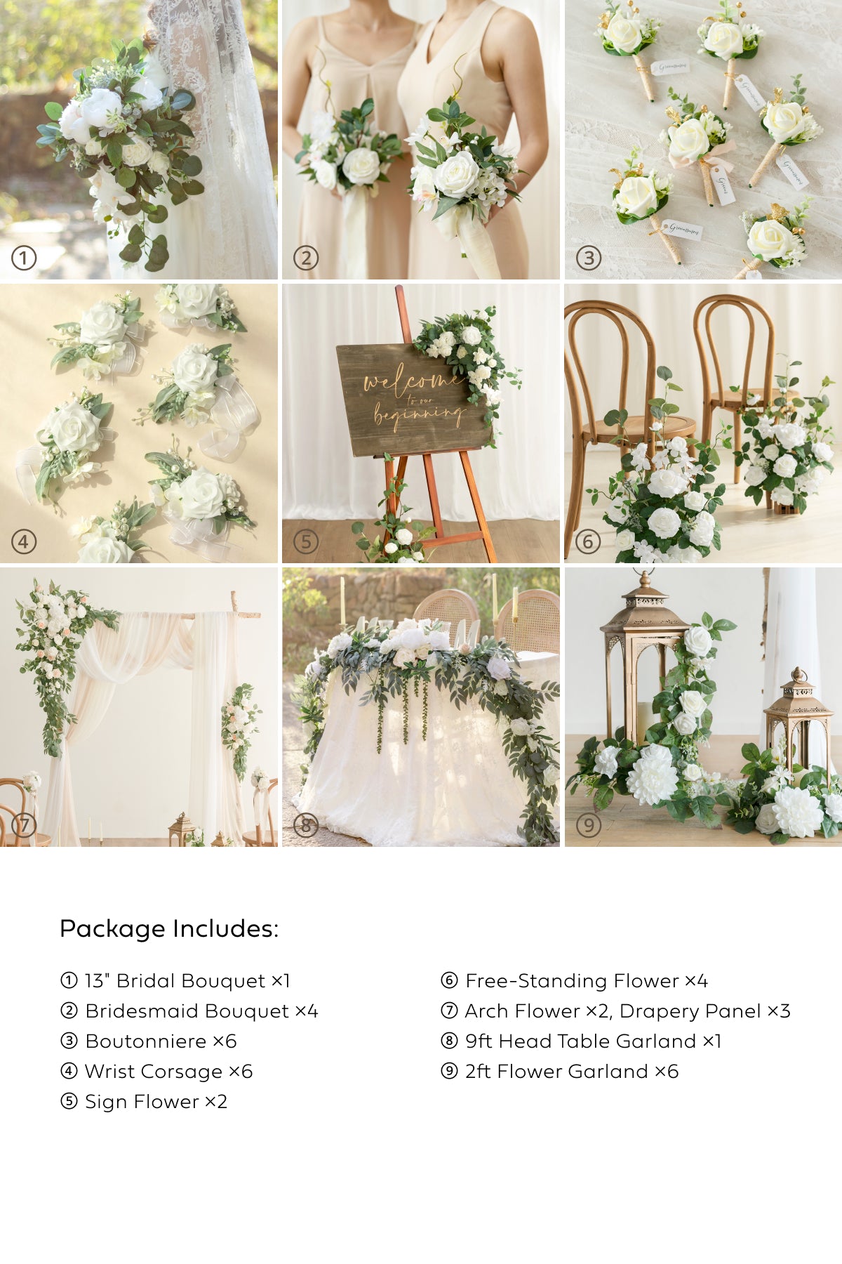 Pre-Arranged Wedding Flower Packages in White & Sage