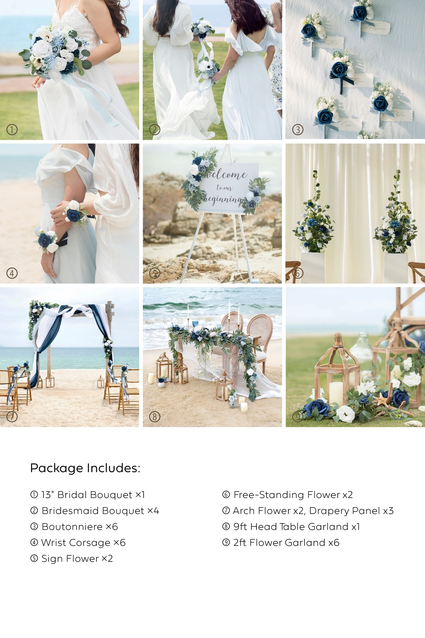 Pre-Arranged Wedding Flower Packages in Dusty Blue & Navy