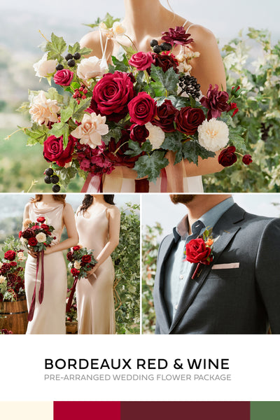 Pre-Arranged Bridal Flower Package in Bordeaux Red & Wine