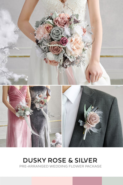 Pre-Arranged Bridal Flower Package in Dusky Rose & Silver