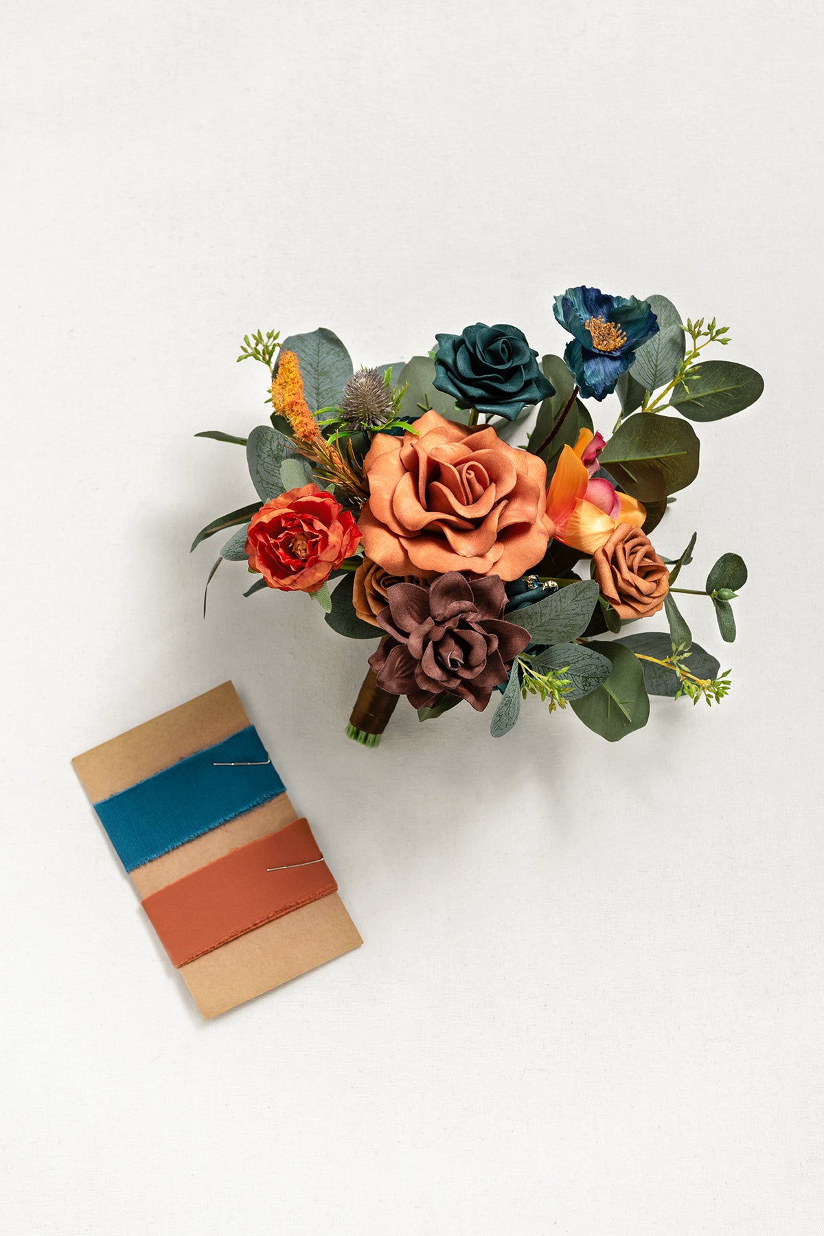 Free-Form Bridesmaid Bouquets in Dark Teal & Burnt Orange