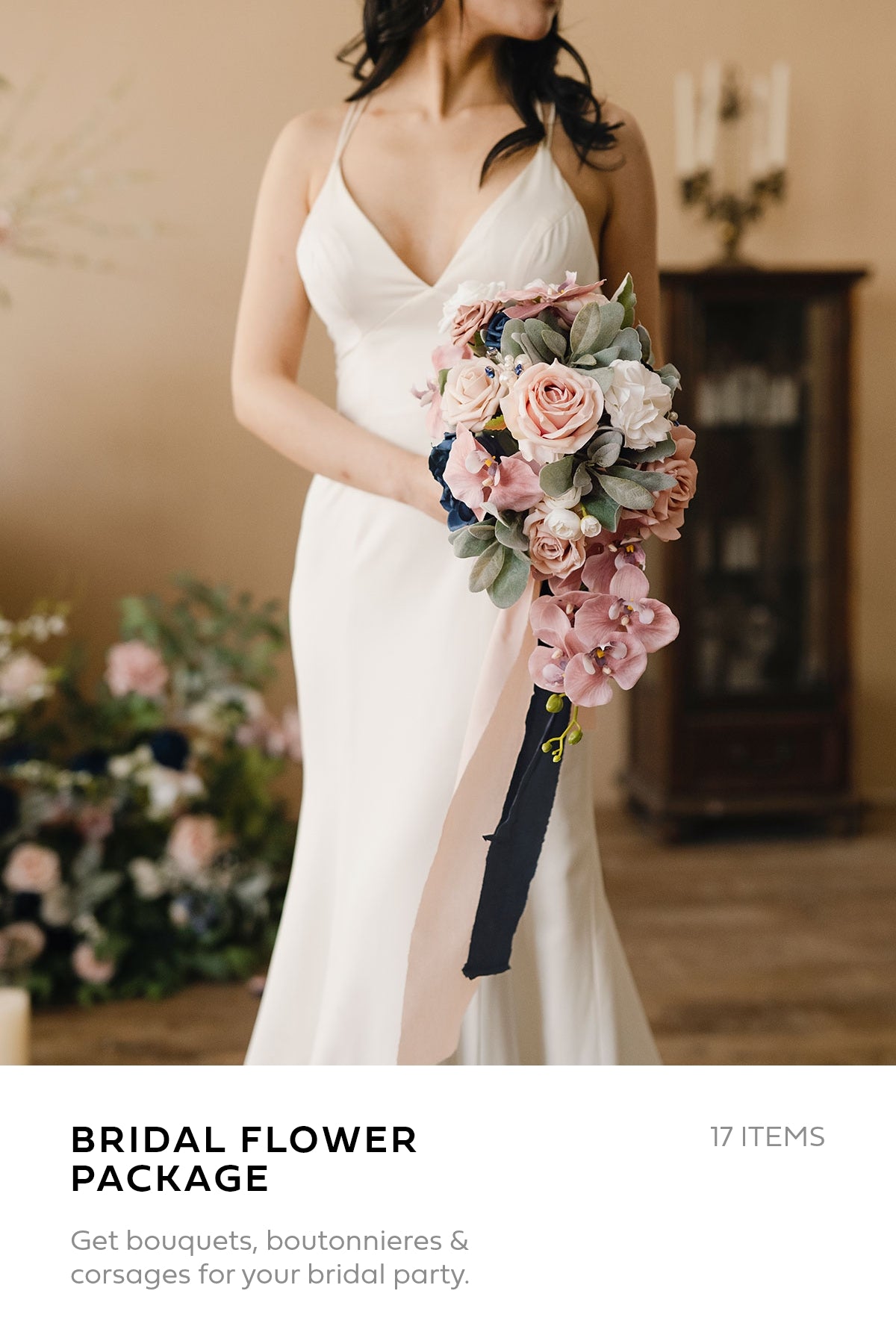 Pre-Arranged Wedding Flower Packages in Dusty Rose & Navy