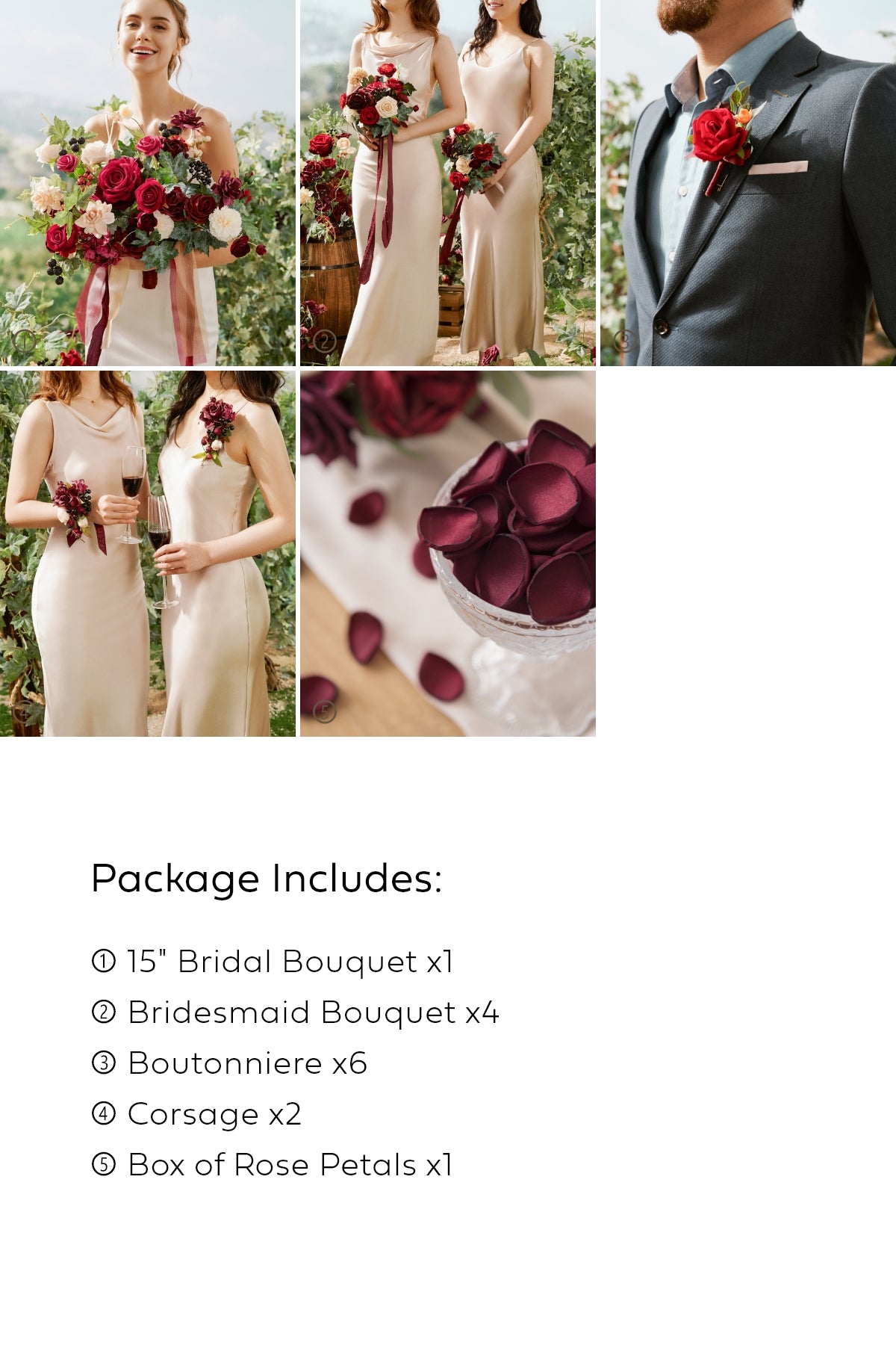 Pre-Arranged Bridal Flower Package in Bordeaux Red & Wine