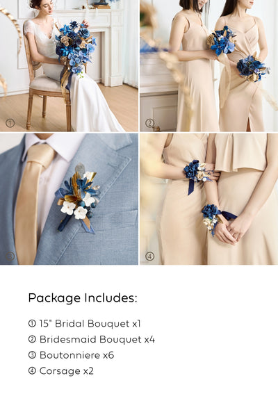 Pre-Arranged Bridal Flower Package in Stately Navy & Gold