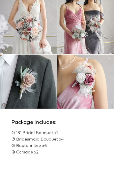 Pre-Arranged Bridal Flower Package in Dusky Rose & Silver