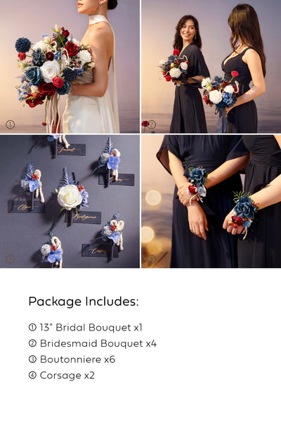 Pre-Arranged Bridal Flower Package in Nautical Navy & Burgundy