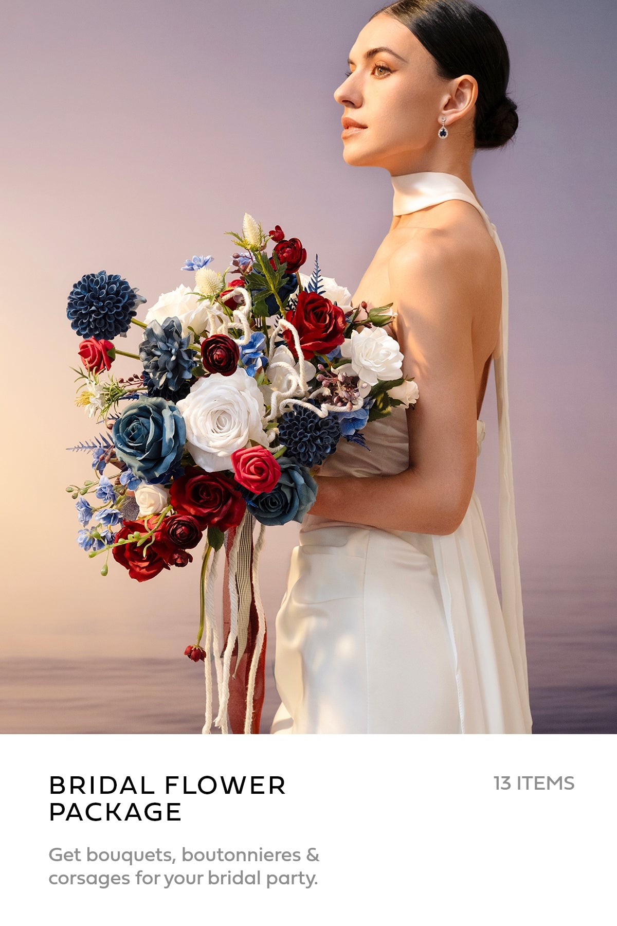 Pre-Arranged Bridal Flower Package in Nautical Navy & Burgundy