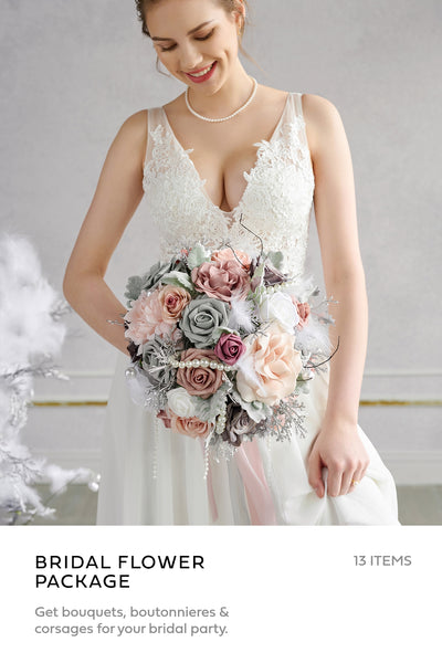 Pre-Arranged Bridal Flower Package in Dusky Rose & Silver