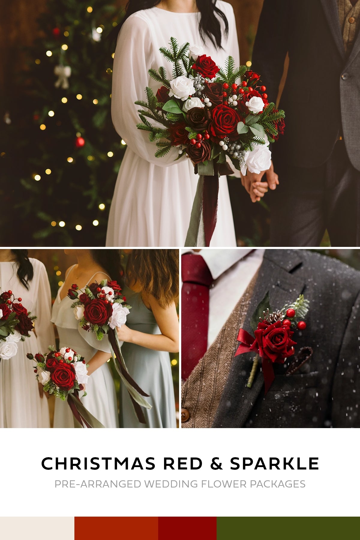 Pre-Arranged Wedding Flower Packages in Christmas Red & Sparkle