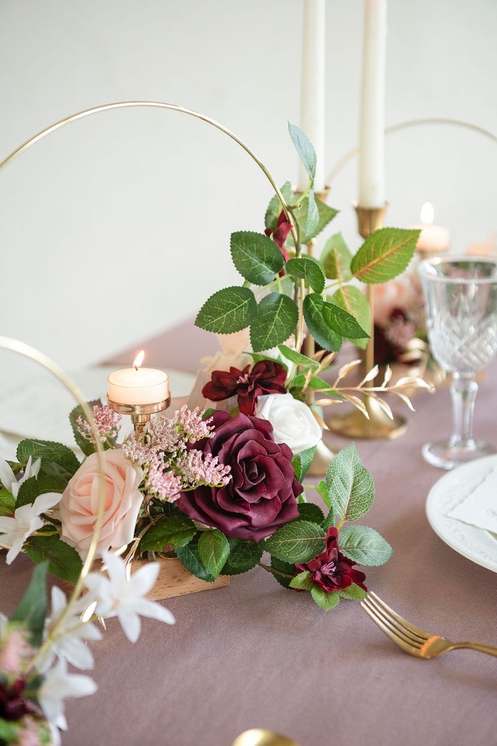 Vintage Triple Candle Floral Centerpiece Burgundy shops Roses & Tassels with Pine