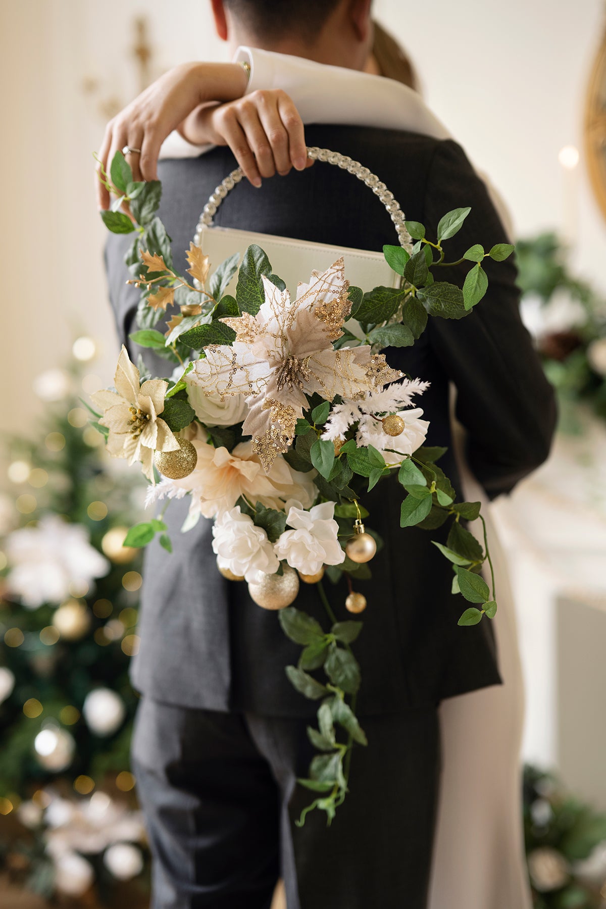 Small Hoop Bridal Bouquet in Champagne Christmas | Clearance