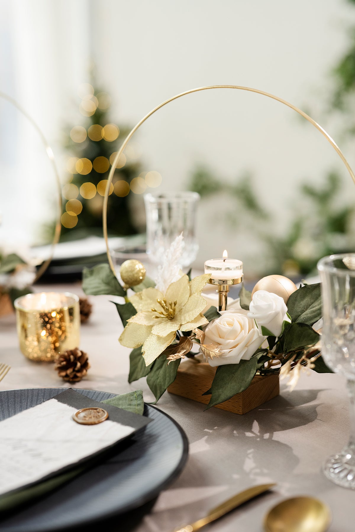 Wreath Hoop Centerpiece Set in Champagne Christmas | Clearance