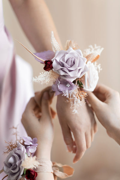 Wrist Corsages in Lavender Aster & Burnt Orange