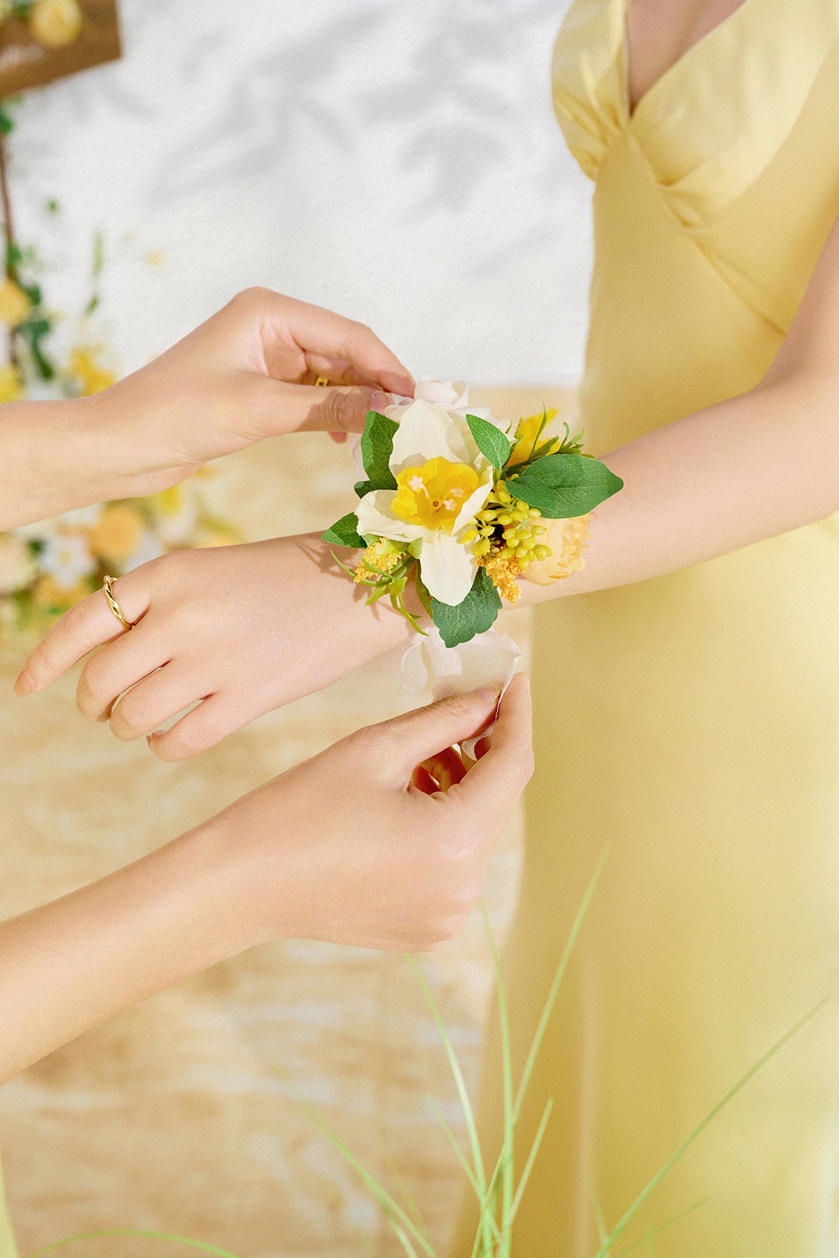 Wrist Corsages in Lemonade Yellow