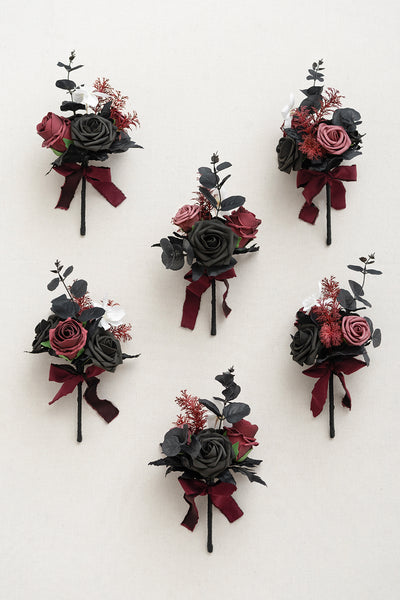 Mini Premade Flower Centerpiece Set in Moody Burgundy & Black