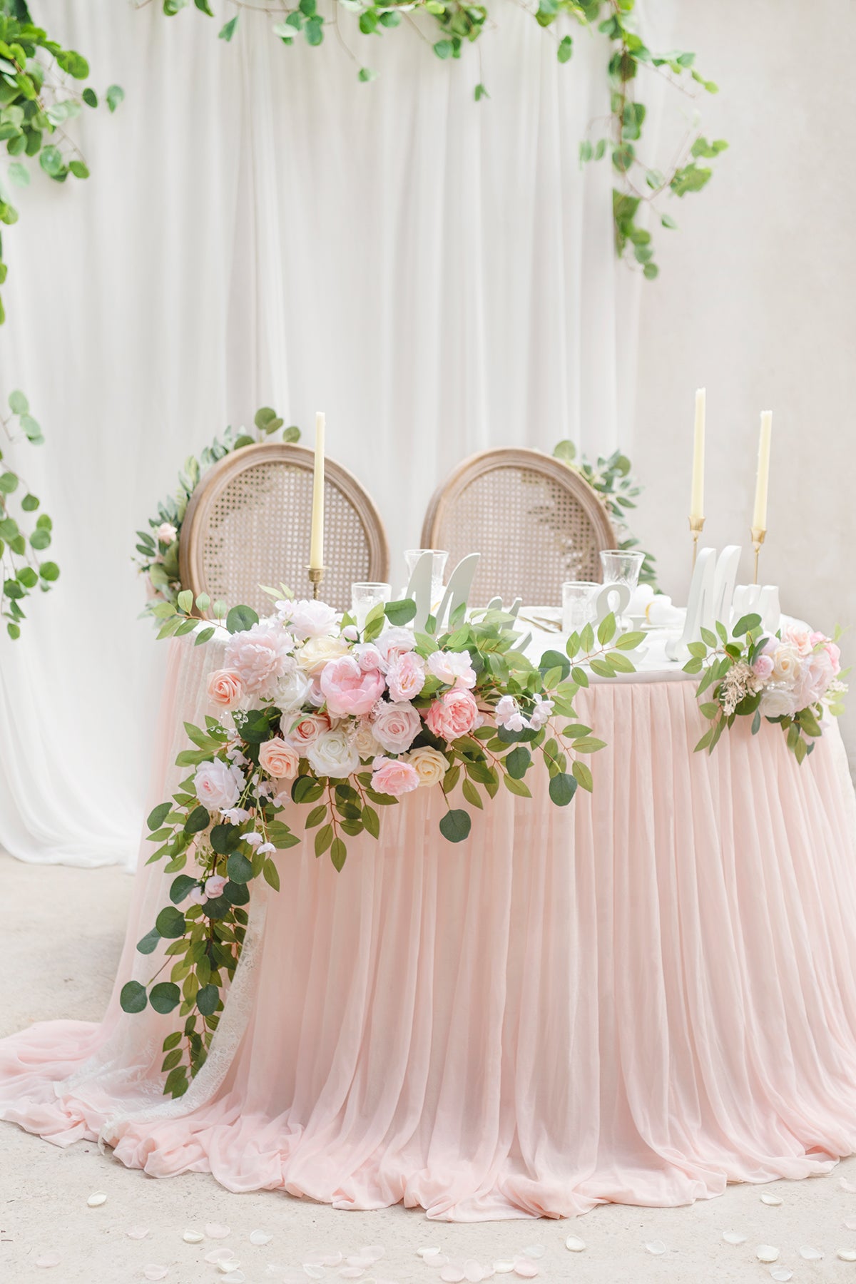 Extra Long Pooling Table Skirt in Blush & White