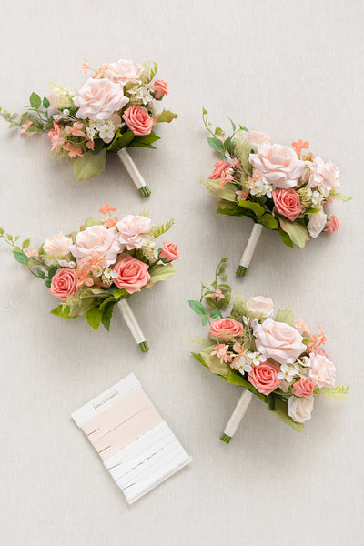 Free-Form Bridesmaid Bouquets in Garden Blush