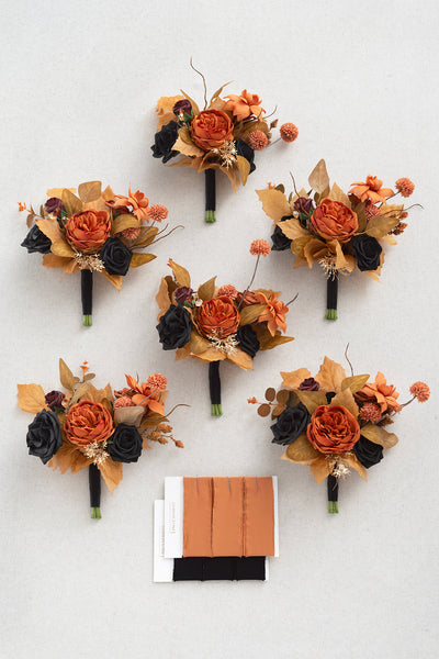 Bridesmaid Posy in Black & Pumpkin Orange | Clearance