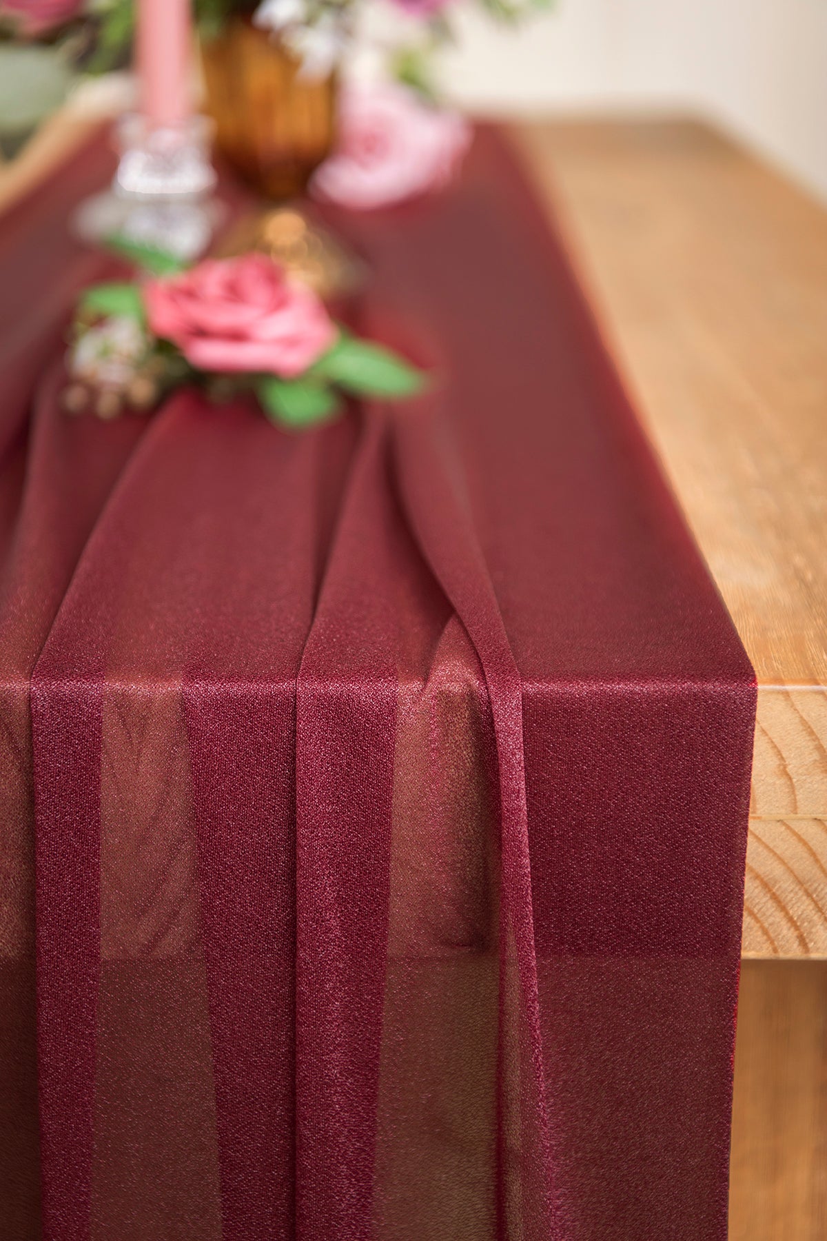 Table Linens in Burgundy & Dusty rose