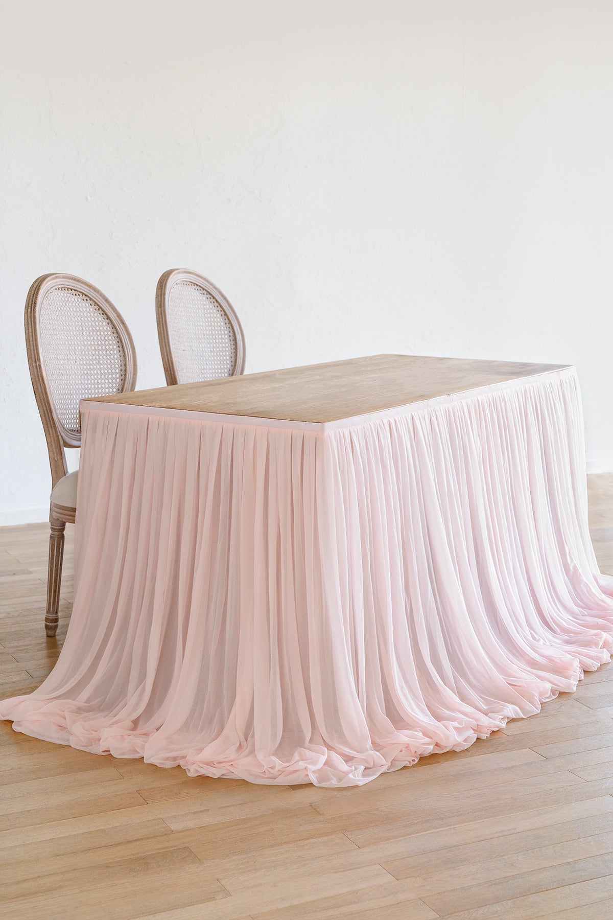 Extra Long Pooling Table Skirt in Blush & White