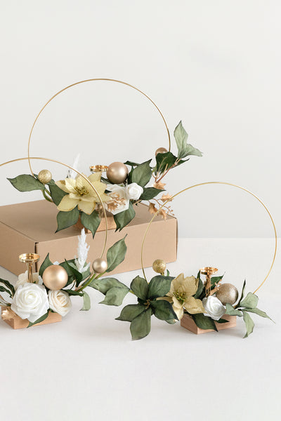 Wreath Hoop Centerpiece Set in Champagne Christmas | Clearance